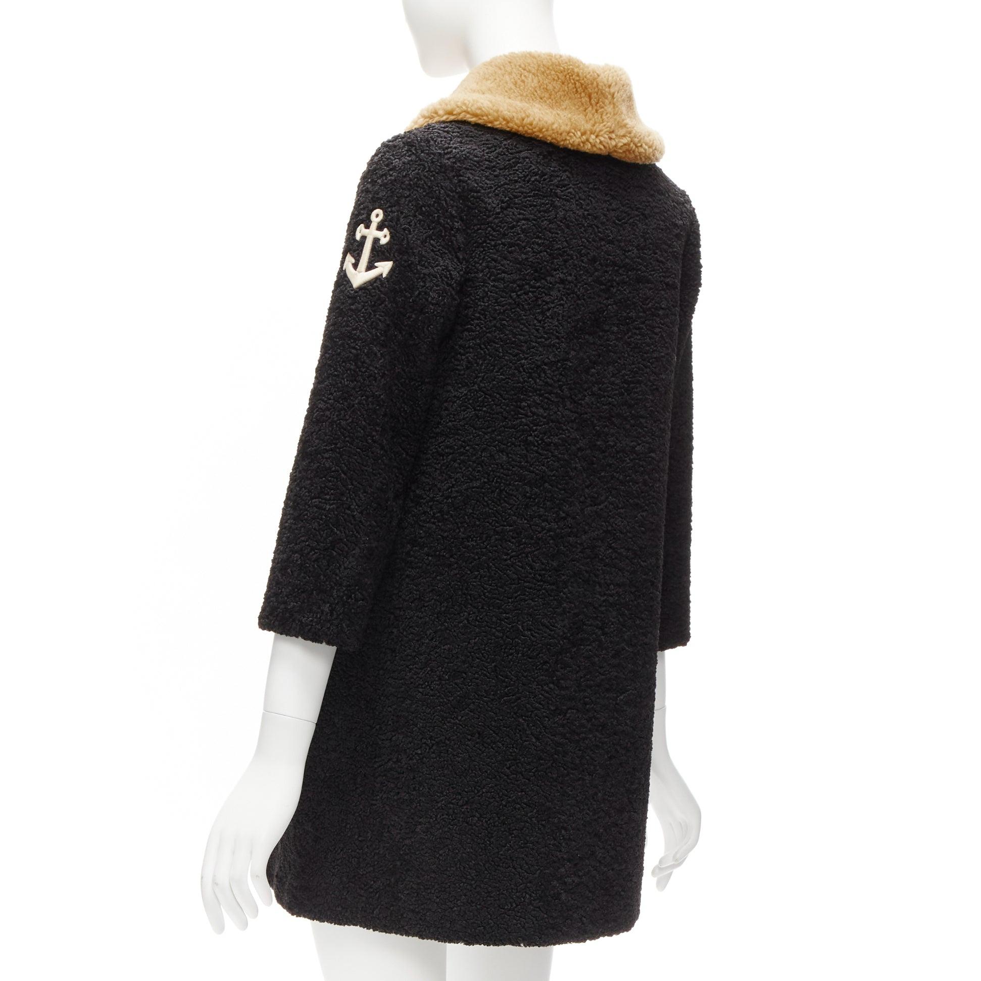 GUCCI KIDS black beige anchor knots faux shearling Teddy coat 8Y For Sale 2