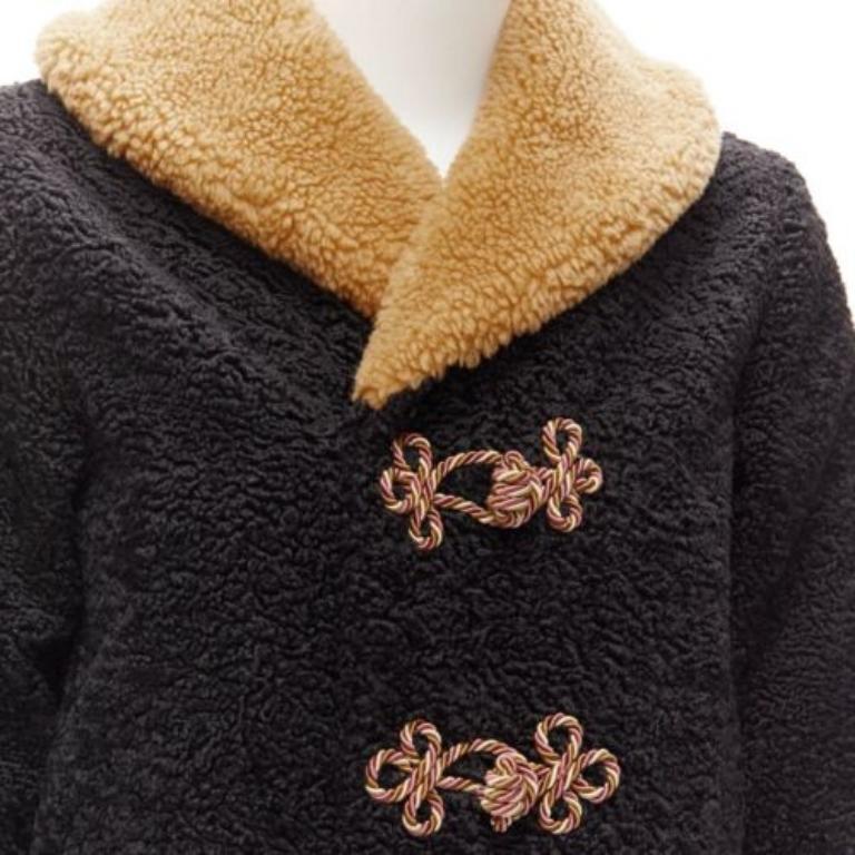 GUCCI KIDS black beige anchor knots faux shearling Teddy coat 8Y For Sale 3
