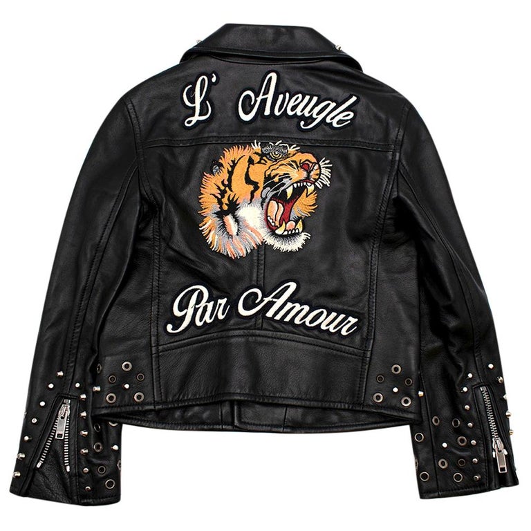 Gucci Kids Black Embroidered Leather Biker Jacket 4 Years 1stDibs