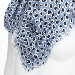 GUCCI KIDS blue black wool silk leopard print fringe sqaure scarf