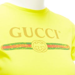 GUCCI KIDS bright yellow vintage logo crew neck tshirt 10Y XS