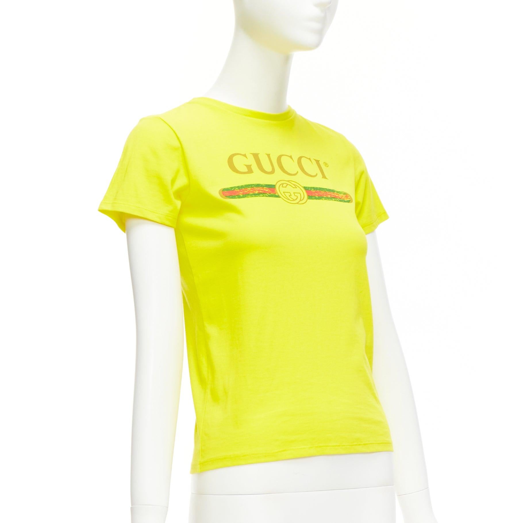 GUCCI KIDS bright yellow vintage logo crew neck tshirt 10Y XS In Excellent Condition For Sale In Hong Kong, NT