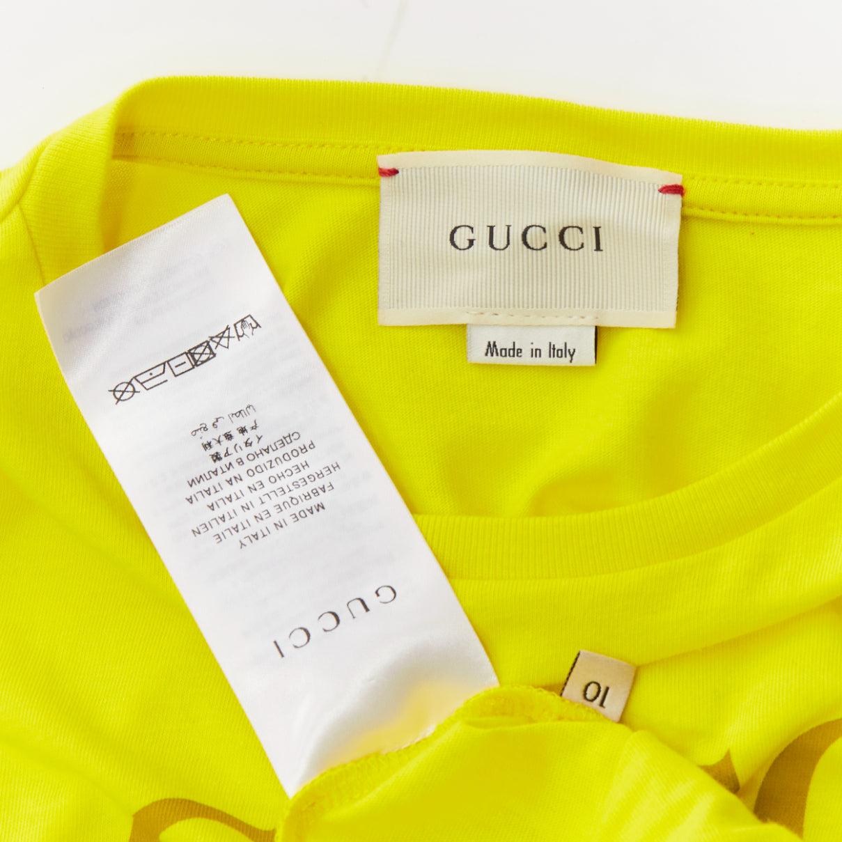 GUCCI KIDS camiseta cuello redondo logo vintage amarillo brillante 10Y XS en venta 3