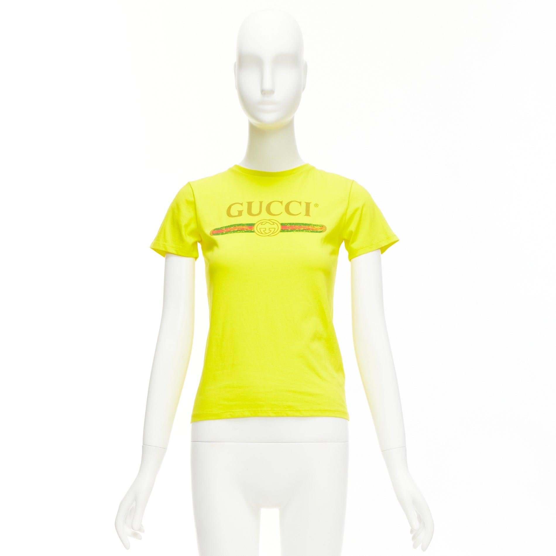 GUCCI KIDS camiseta cuello redondo logo vintage amarillo brillante 10Y XS en venta 4