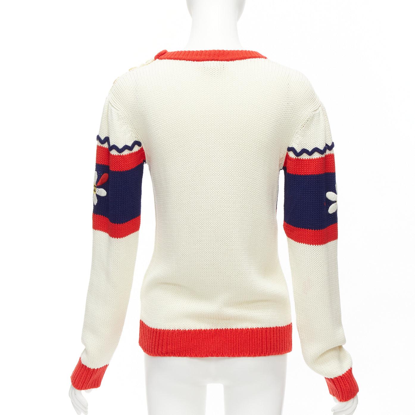 GUCCI Kids cream blue red cotton GG logo daisy bateau sweater I2Y XS For Sale 1