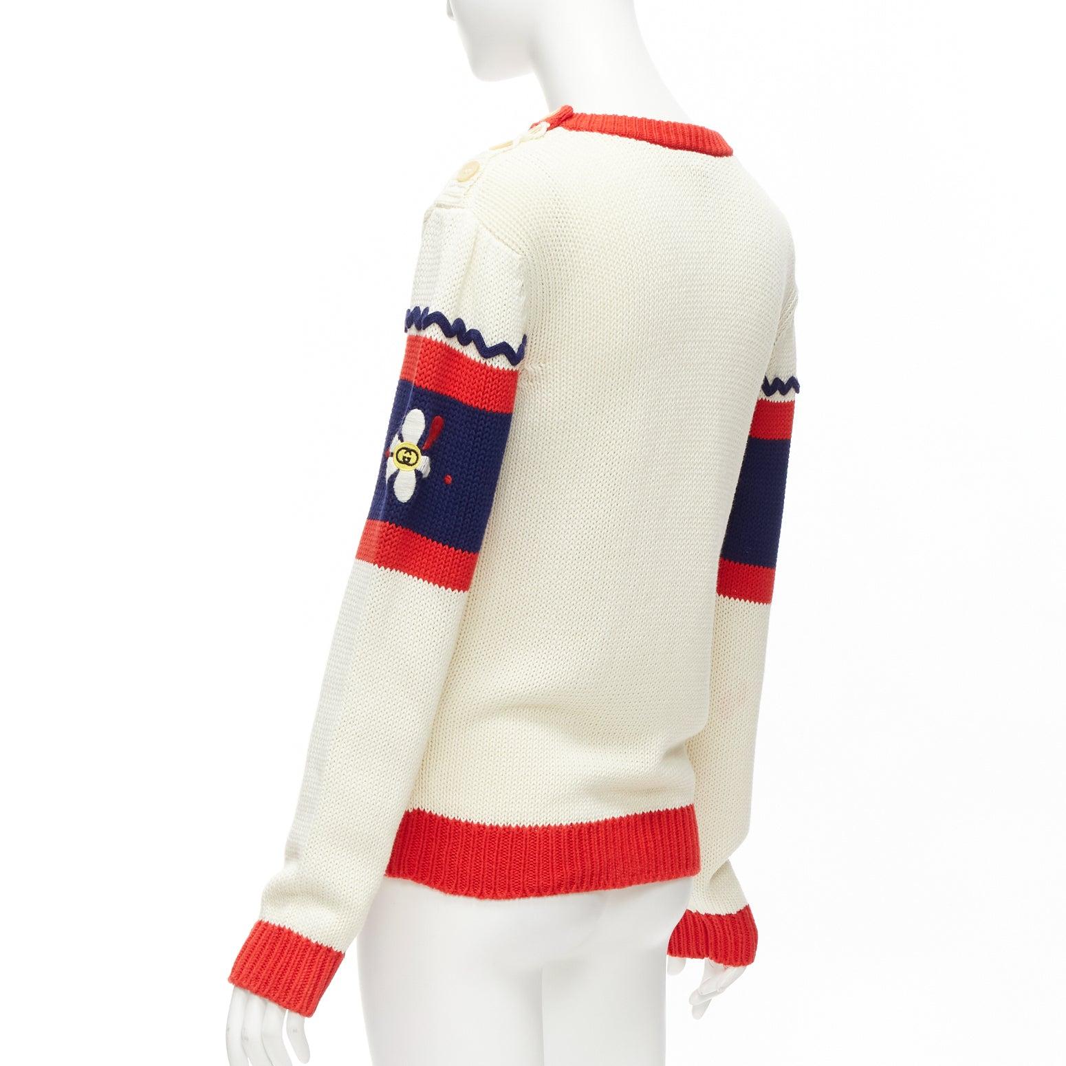 GUCCI Kids cream blue red cotton GG logo daisy bateau sweater I2Y XS 1