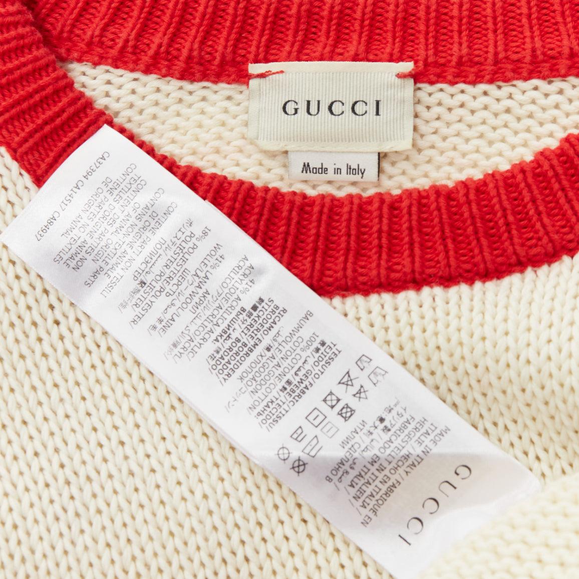 GUCCI Kids cream blue red cotton GG logo daisy bateau sweater I2Y XS 3