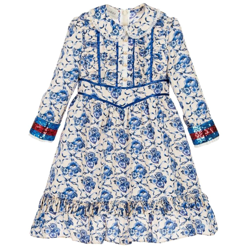 Gucci Kids Floral Dress with Sequin Cuffs