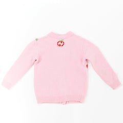 GUCCI KIDS pink red 100% wool apple GG intarsia knit cardigan sweater 18/24M