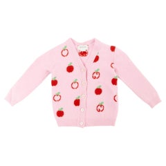 GUCCI KIDS pink red 100% wool apple GG intarsia knit cardigan sweater 18/24M