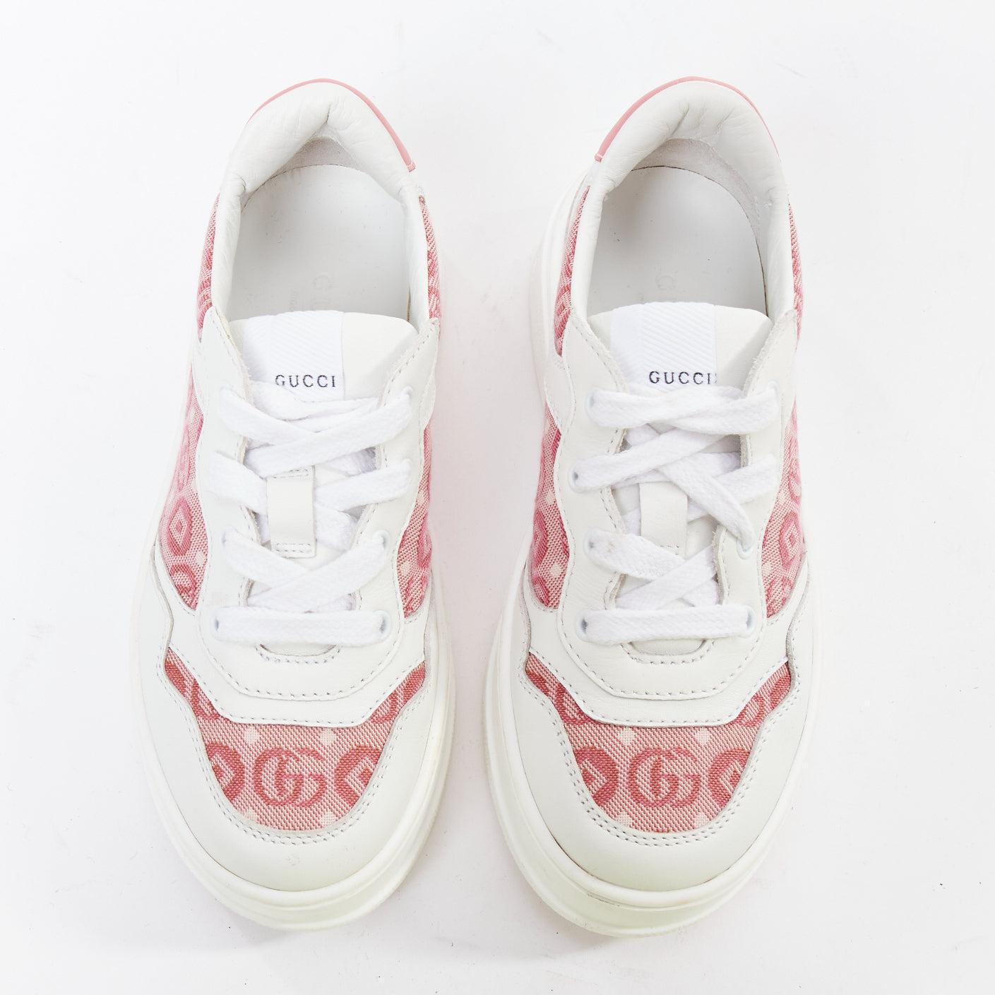 Gris GUCCI KIDS rose blanc cuir tissu GG monogramme interlocking sneakers EU29 en vente