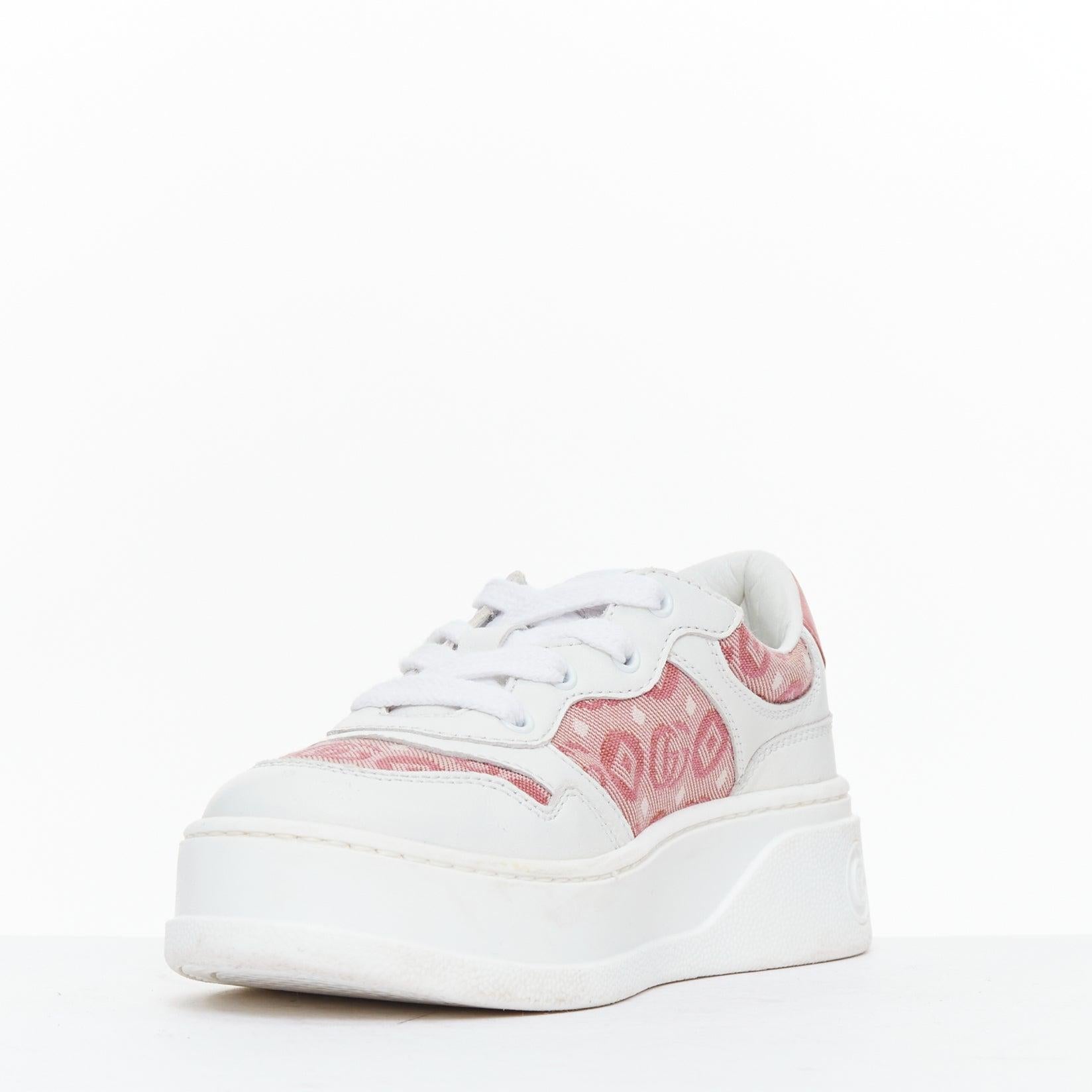 GUCCI KIDS rose blanc cuir tissu GG monogramme interlocking sneakers EU29 Bon état - En vente à Hong Kong, NT