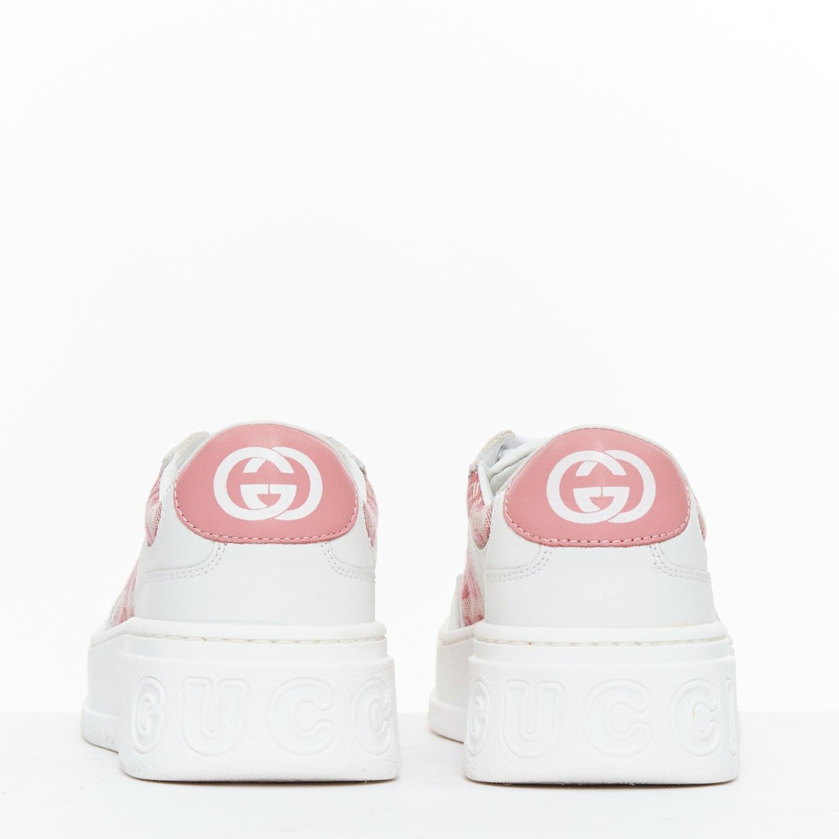 GUCCI KIDS rose blanc cuir tissu GG monogramme interlocking sneakers EU29 Pour femmes en vente