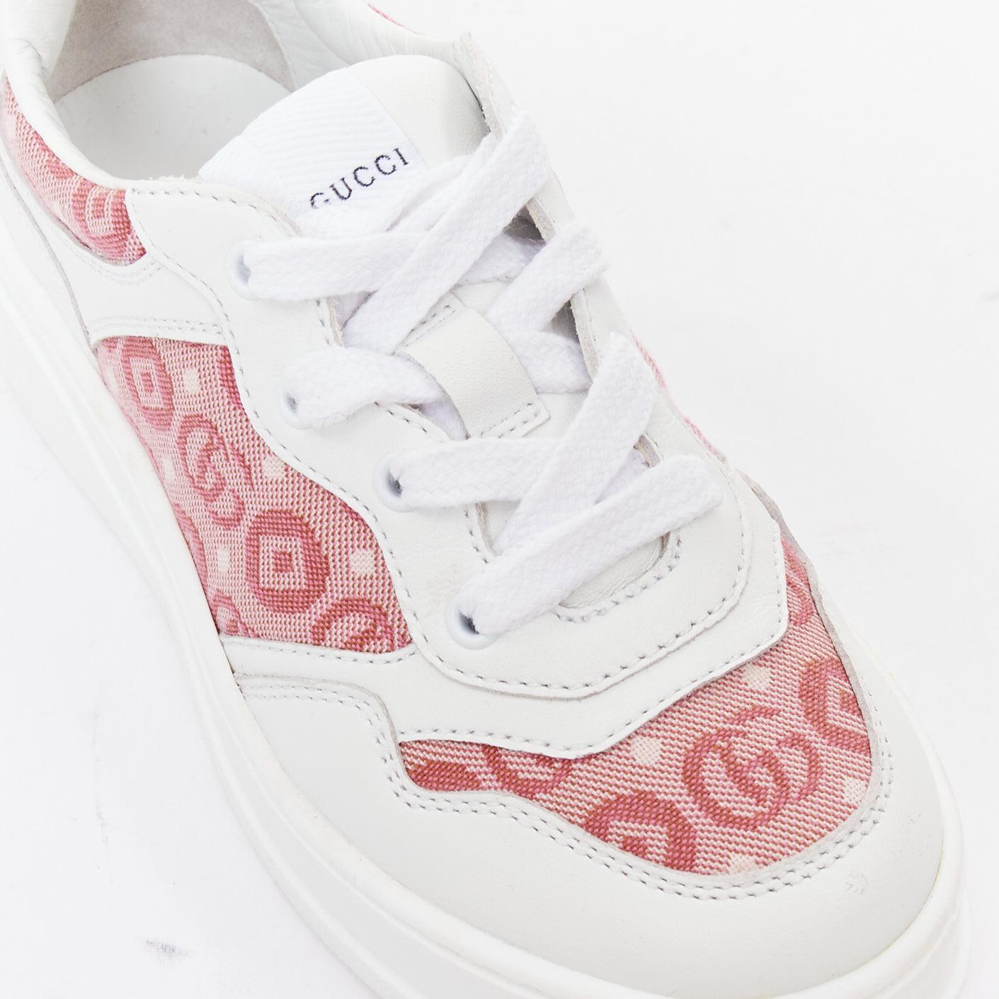 GUCCI KIDS rose blanc cuir tissu GG monogramme interlocking sneakers EU29 en vente 2