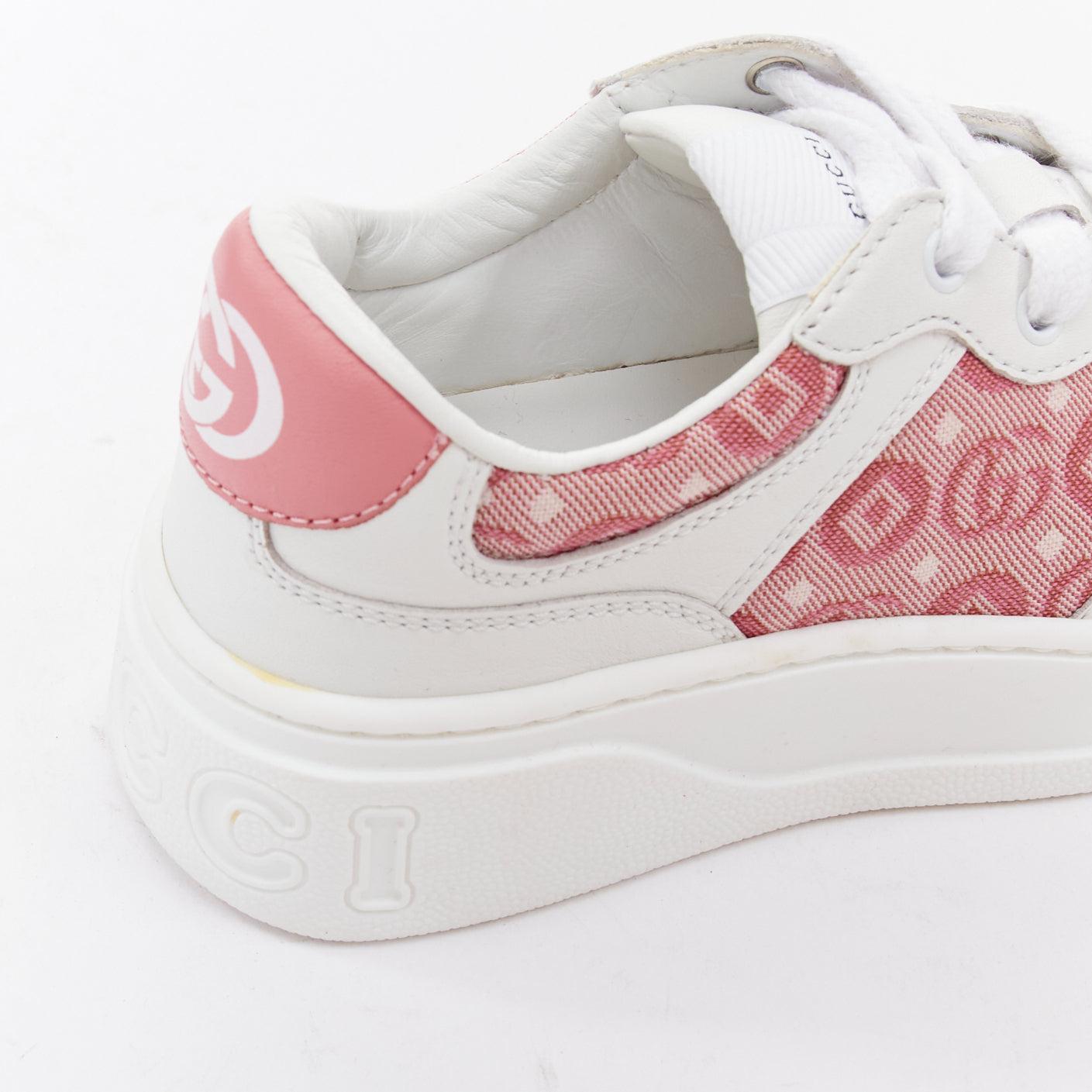 GUCCI KIDS rose blanc cuir tissu GG monogramme interlocking sneakers EU29 en vente 3