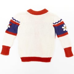 GUCCI KIDS red blue cotton Daisy GG embroidery knit cardigan sweater 12/18M