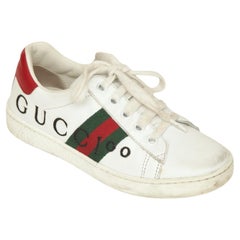 GUCCI Kid's Sneakers White Leather Red Green Web Low-Top Lace Up 29
