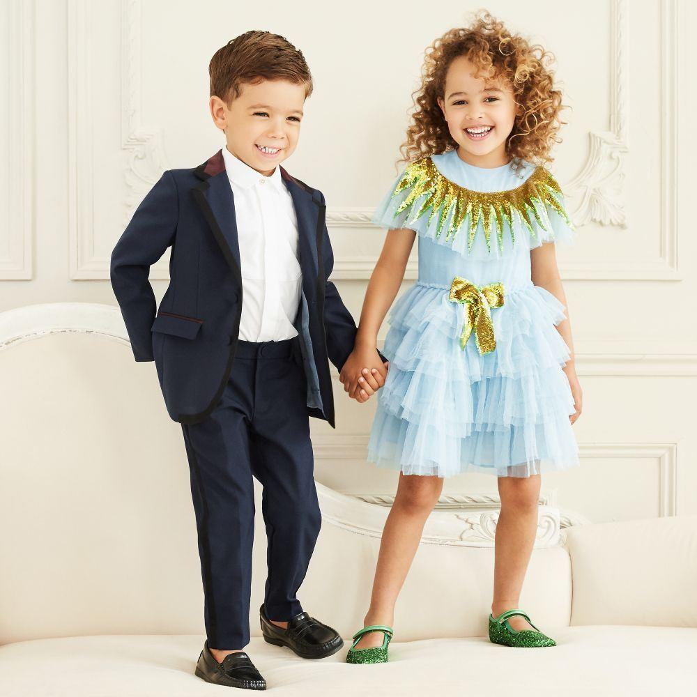 Blue Gucci Kids Tulle Sequin Dress