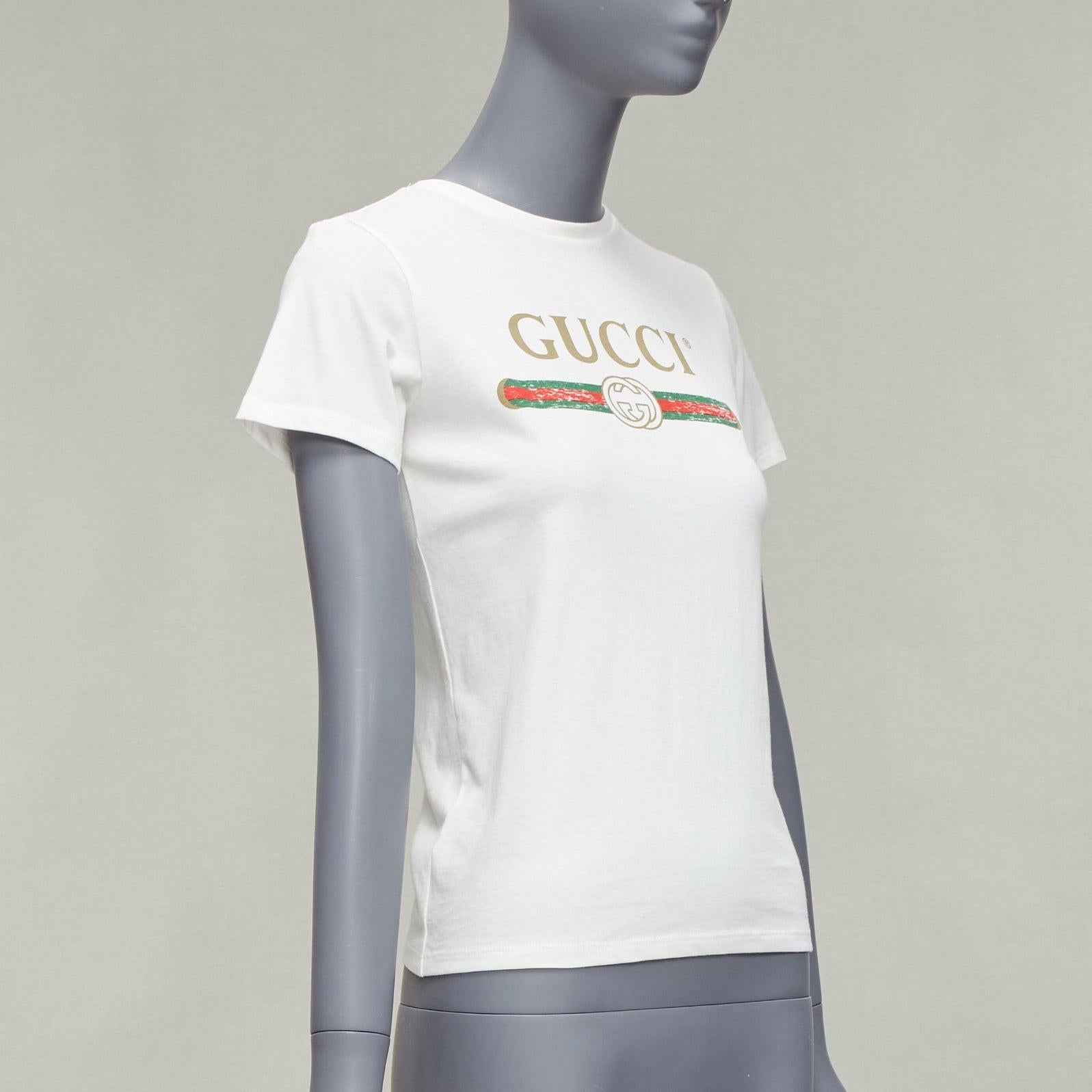 GUCCI Kids gewaschenes Vintage Logo-Webdruck-Baby tshirt mit kurzen Ärmeln 10Y XS im Zustand „Gut“ in Hong Kong, NT