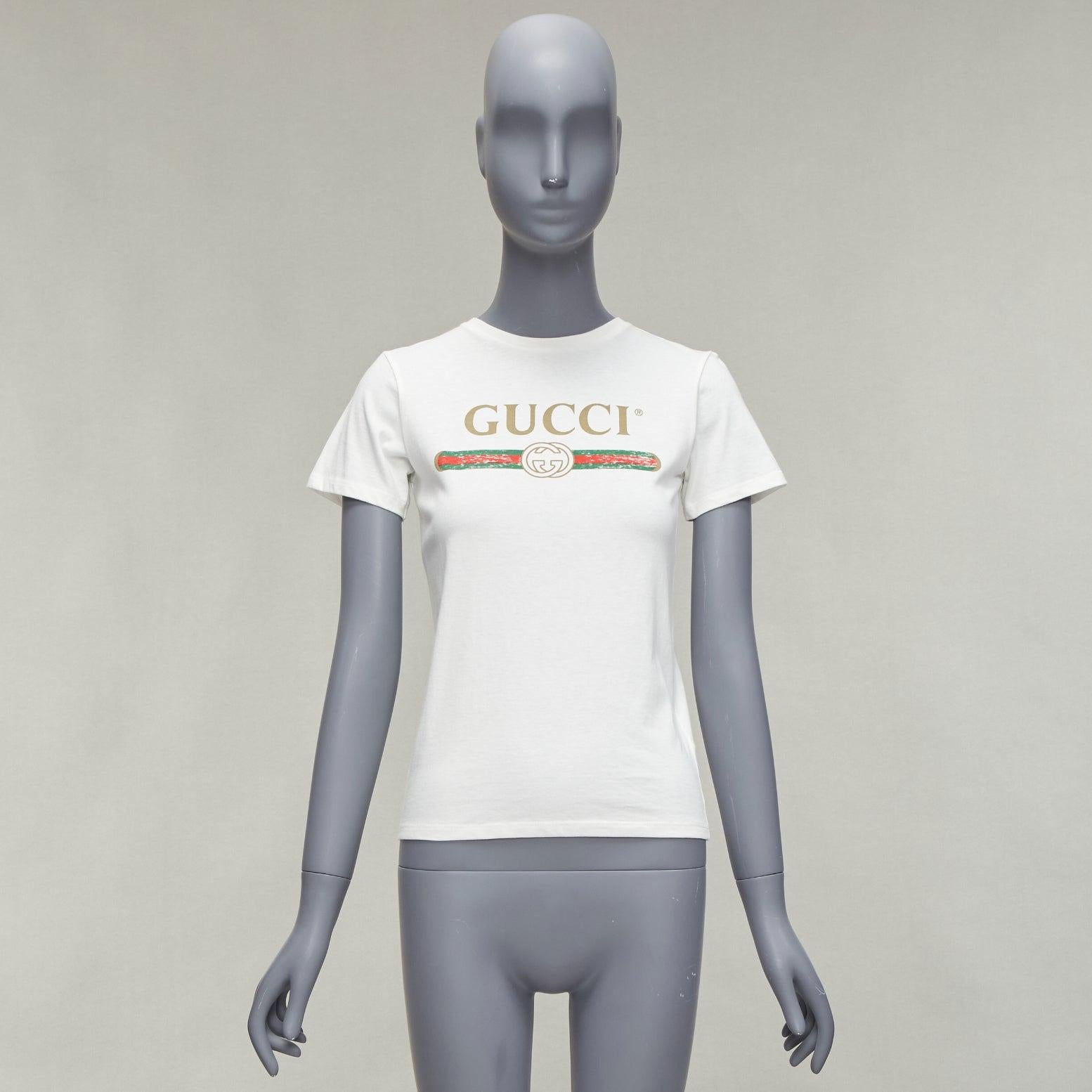 GUCCI Kids gewaschenes Vintage Logo-Webdruck-Baby tshirt mit kurzen Ärmeln 10Y XS 5