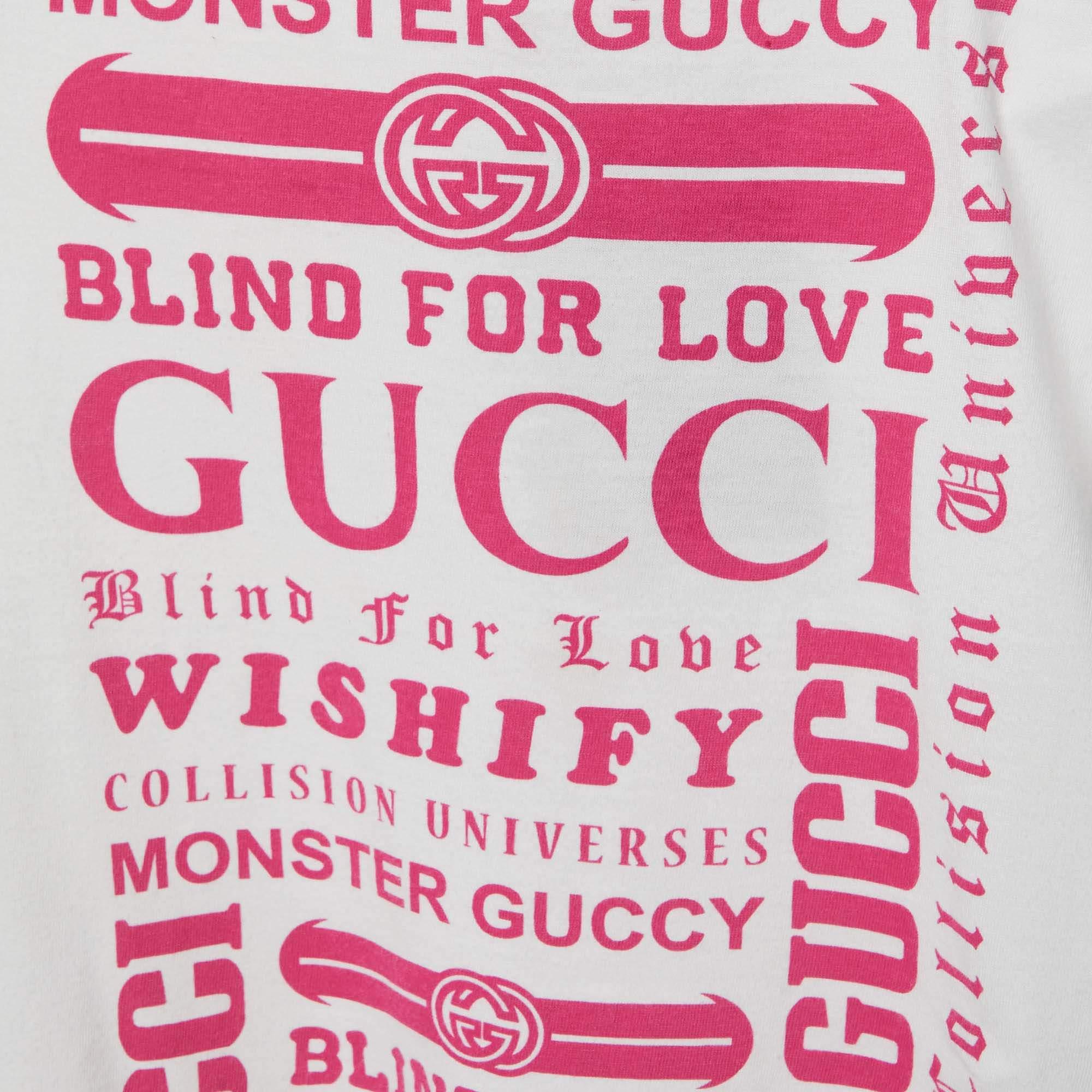 Gray Gucci Kids White Logo Print Cotton T-Shirt 5 Yrs For Sale