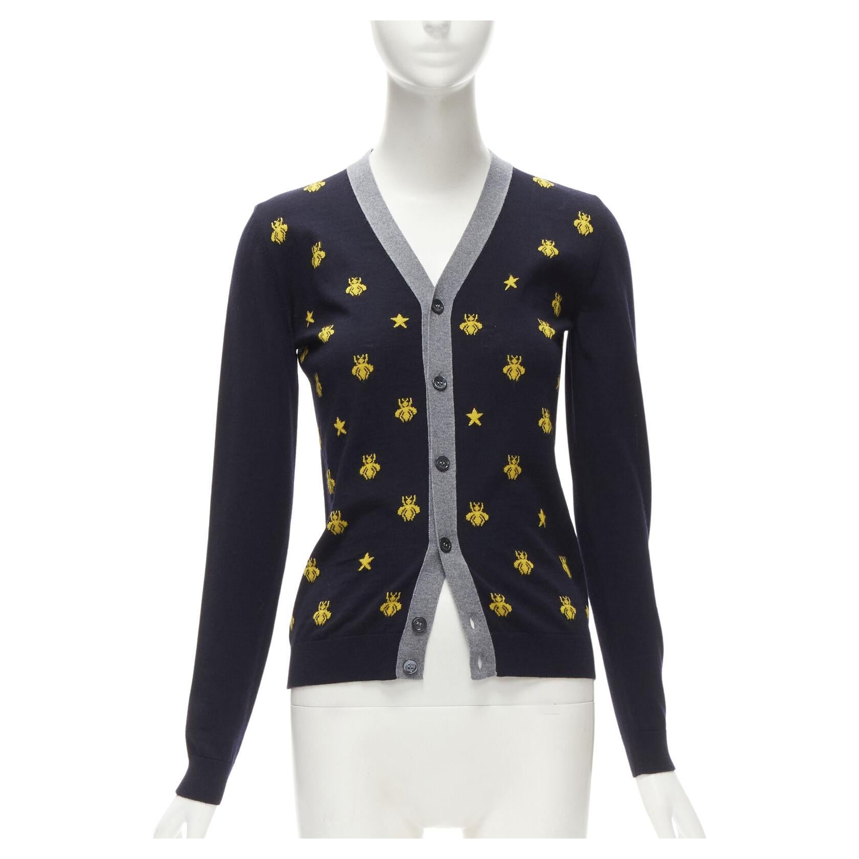 GUCCI Kidswear 100% wool navy yellow Bee Star cardigan 12Y XS For Sale at  1stDibs | gucci bee cardigan