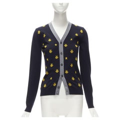 GUCCI Kidswear 100% wool navy yellow Bee Star cardigan 12Y XS