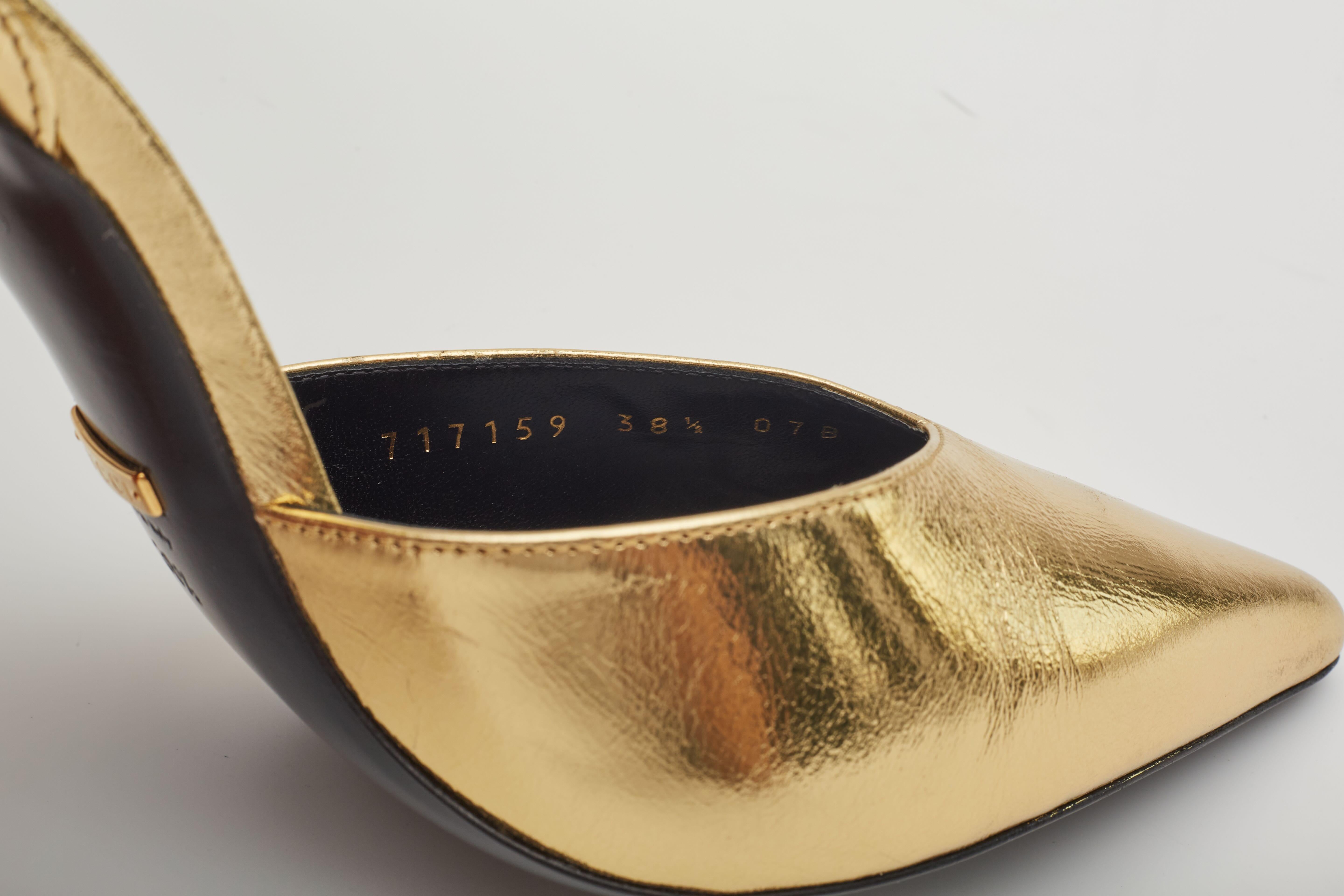 Gucci Kind Gold Metallic Leather Priscilla Heels EU 38.5 For Sale 6