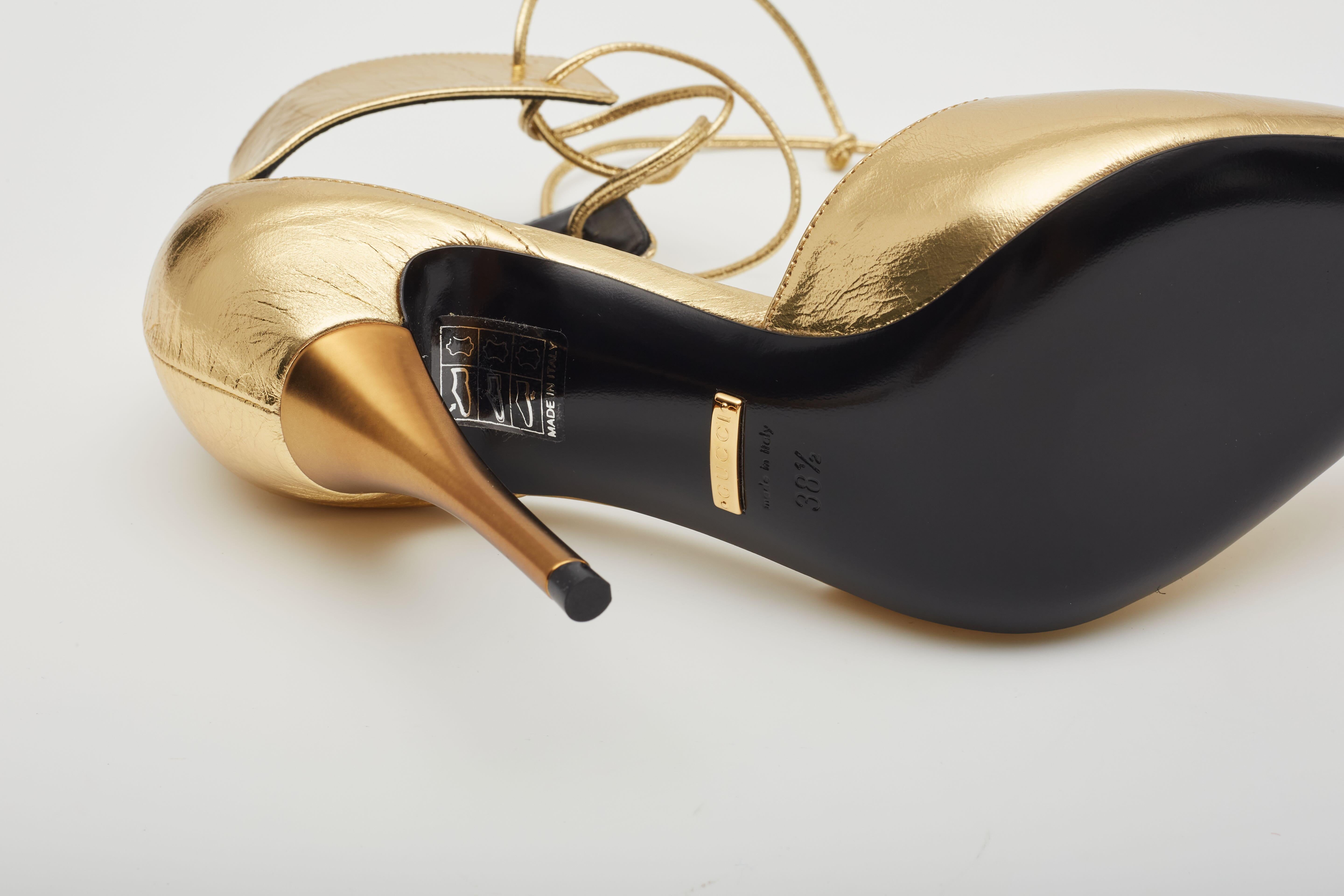 Gucci Kind Gold Metallic Leather Priscilla Heels EU 38.5 For Sale 7