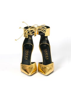 Gucci Kind Gold Metallic Leather Priscilla Heels EU 38.5
