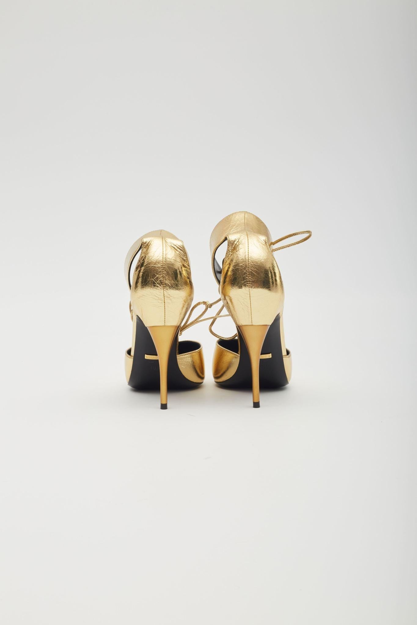 Gucci Kind Gold Metallic Leather Priscilla Heels EU 38.5 For Sale 4