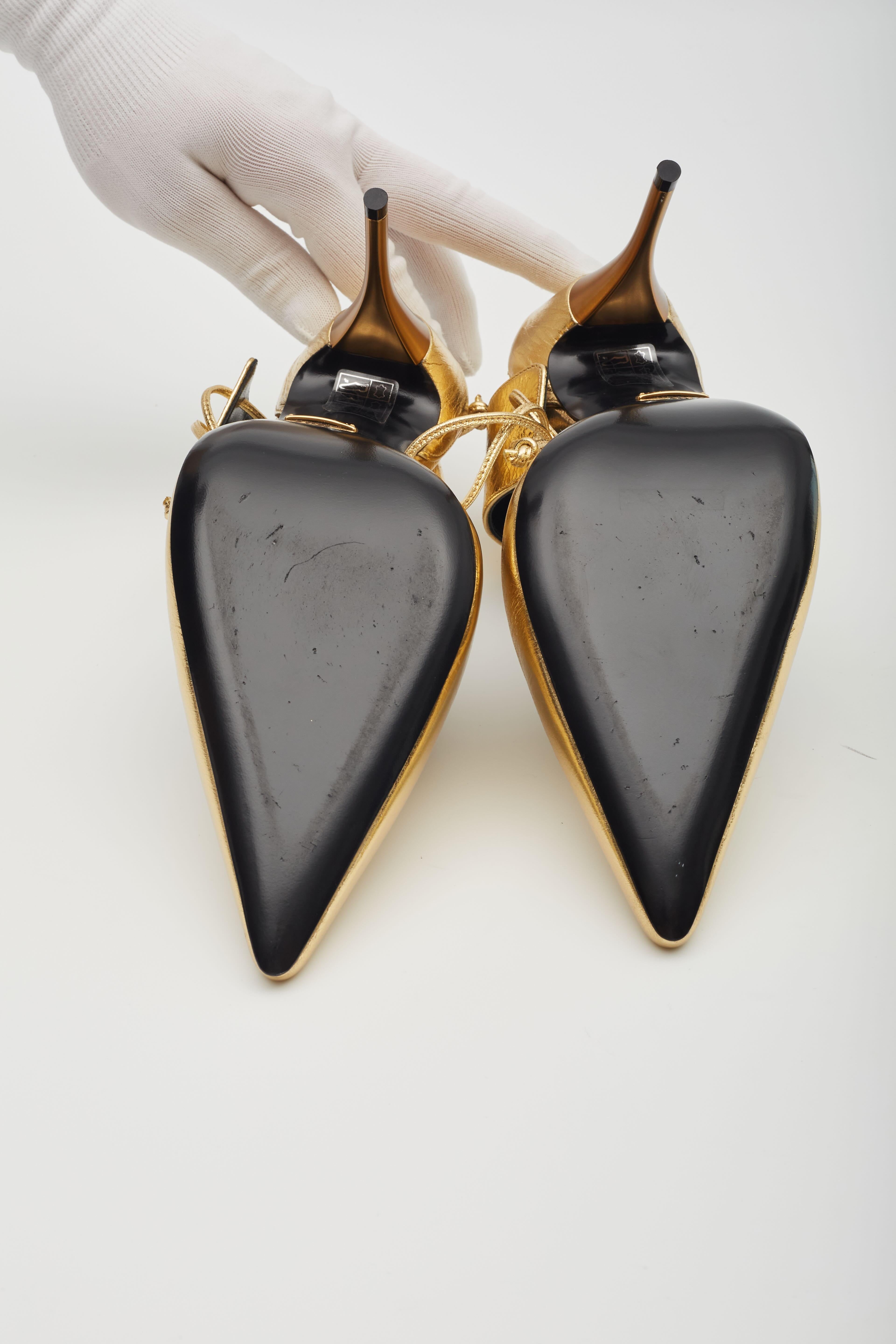 Gucci Kind Gold Metallic Leather Priscilla Heels EU 40.5 For Sale 7