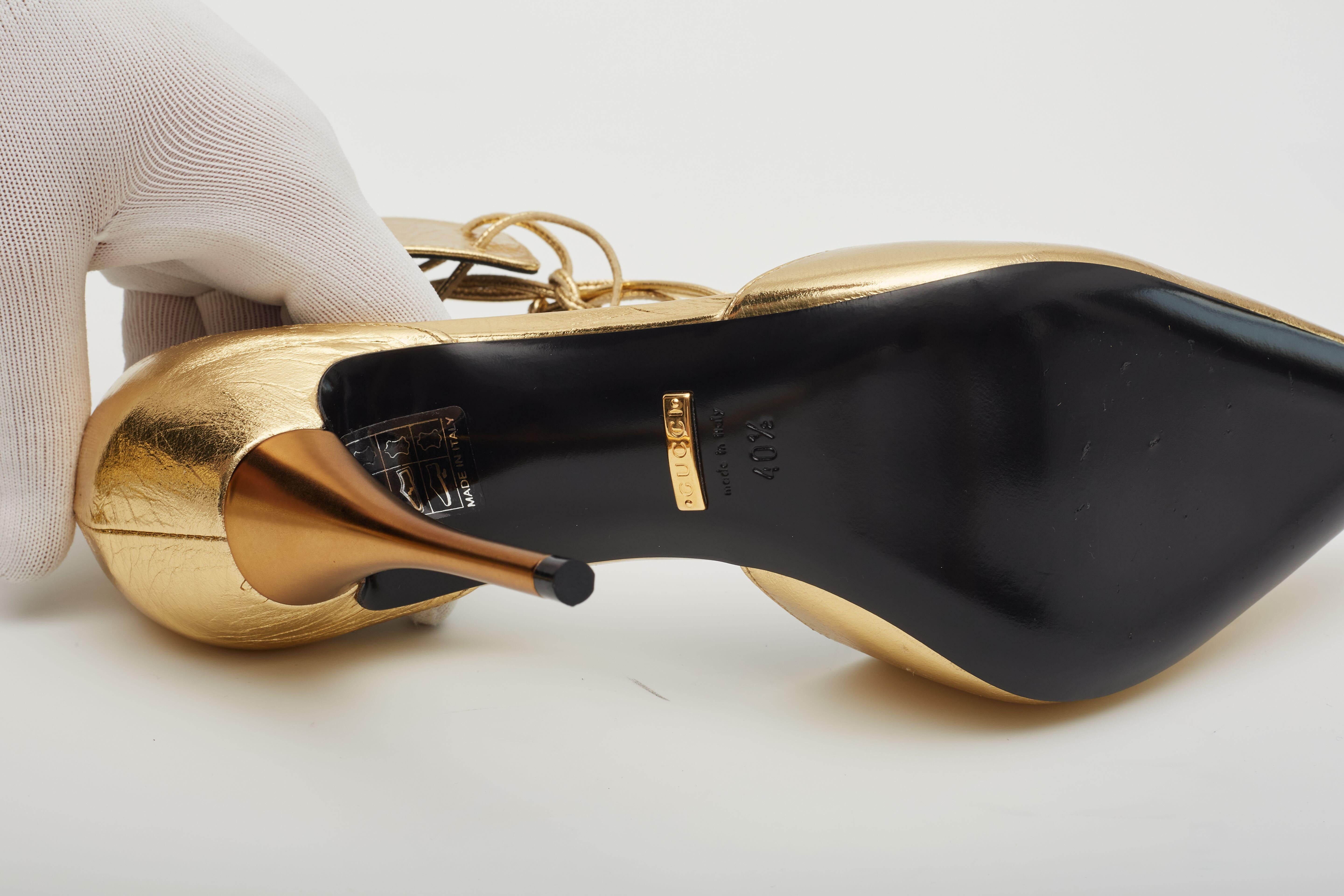 Gucci Kind Gold Metallic Leather Priscilla Heels EU 40.5 For Sale 8
