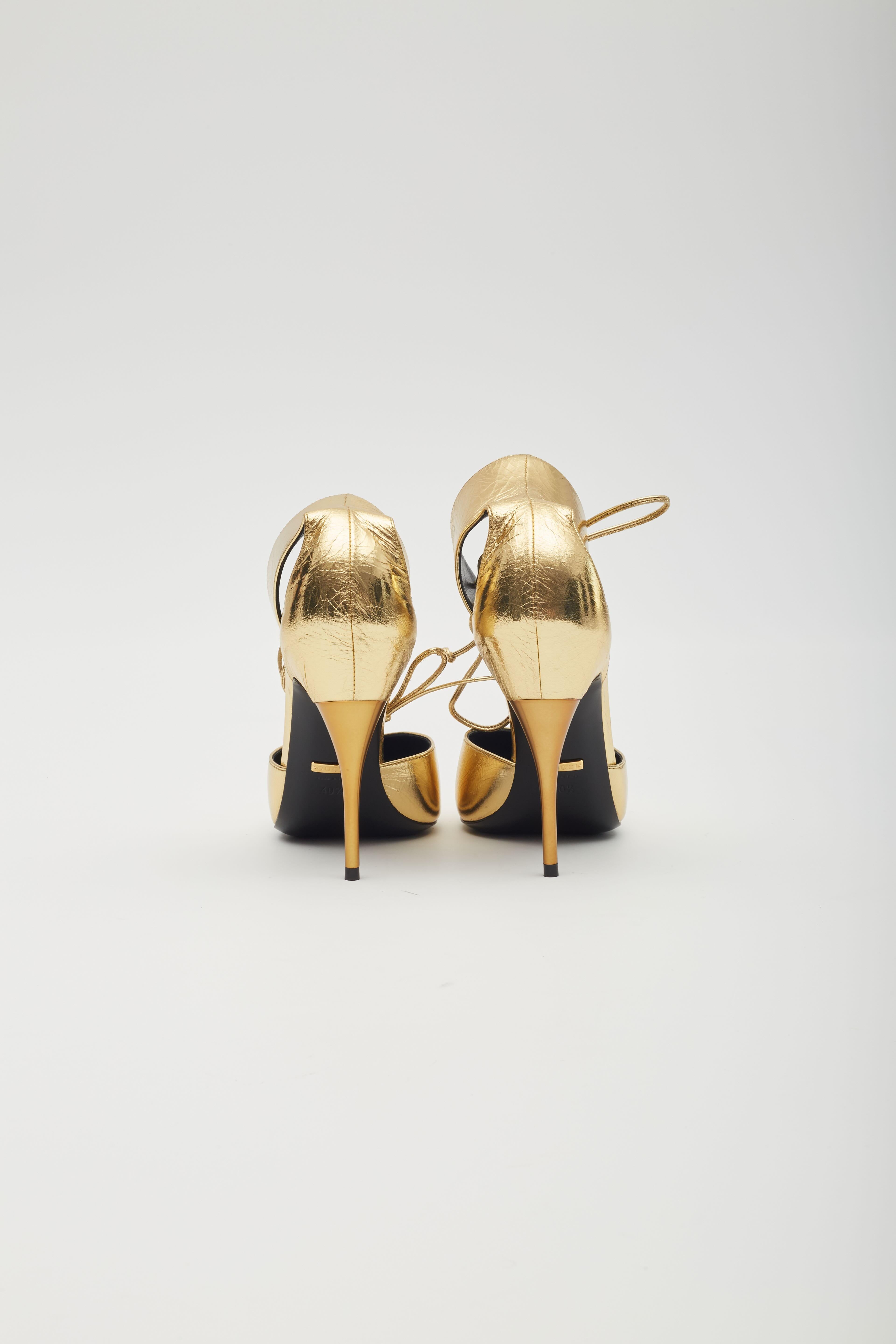 Gucci Kind Gold Metallic Leather Priscilla Heels EU 40.5 For Sale 5