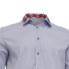 Gucci Kingsnake Embroidered Shirt in Blue Cotton