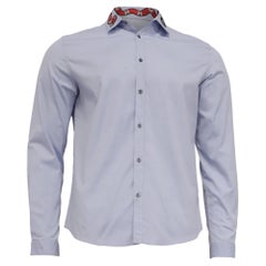 Gucci Kingsnake Embroidered Shirt in Blue Cotton