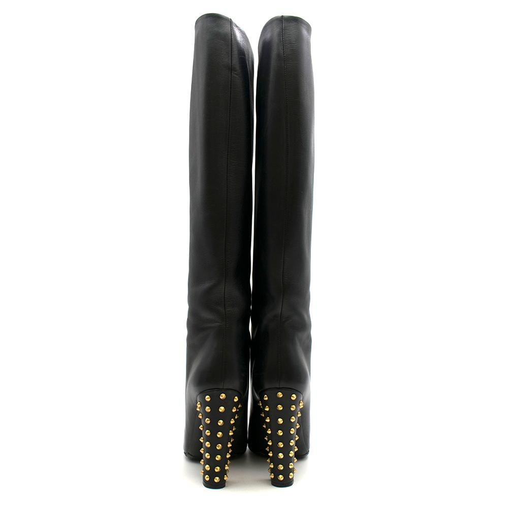 Gucci Knee Length Black Leather Boots With Studded Heel 40 In Excellent Condition In London, GB