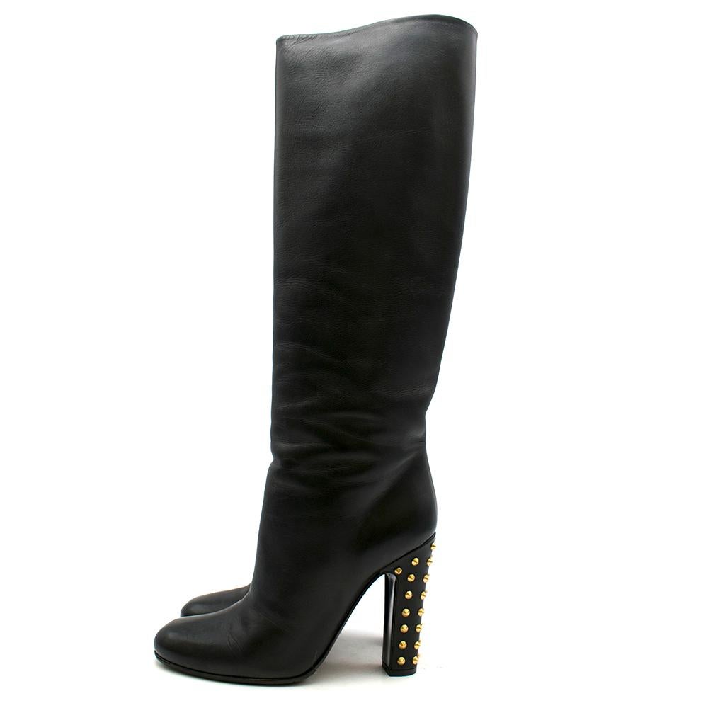 Women's Gucci Knee Length Black Leather Boots With Studded Heel 40