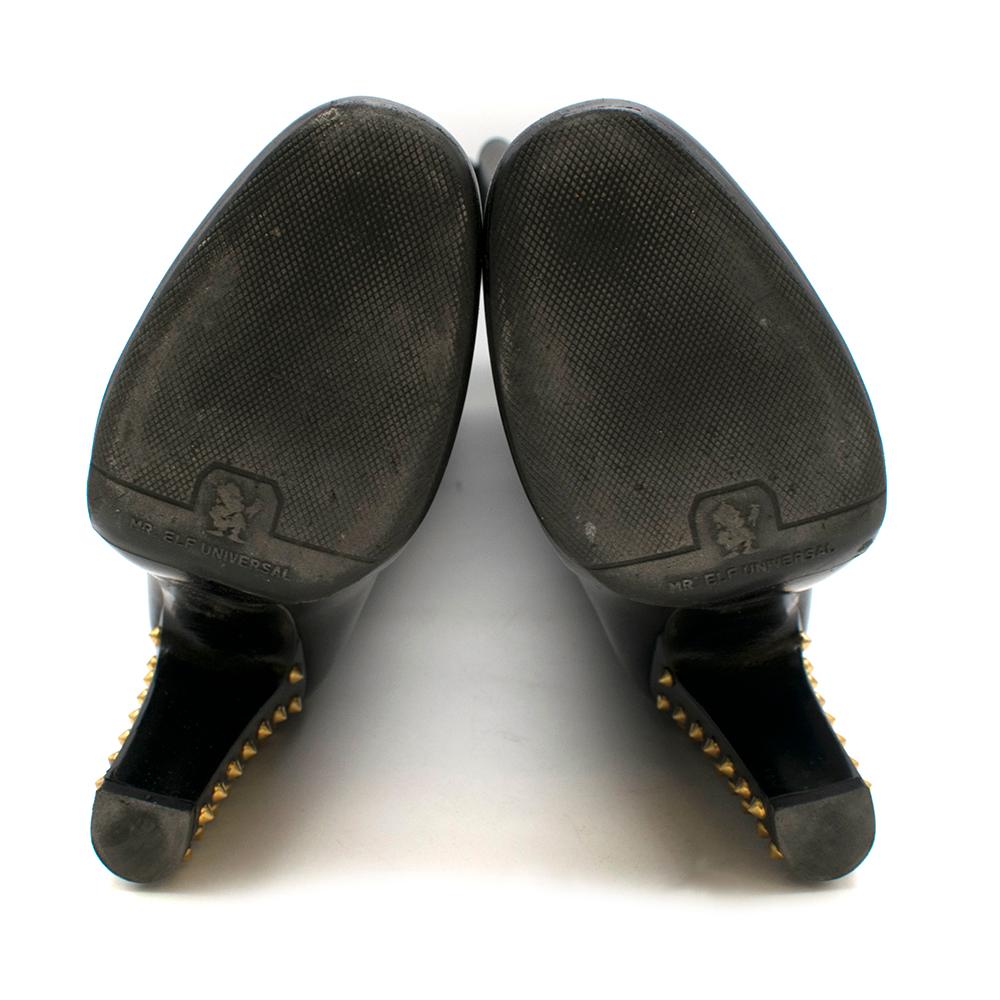 Gucci Knee Length Black Leather Boots With Studded Heel 40 2
