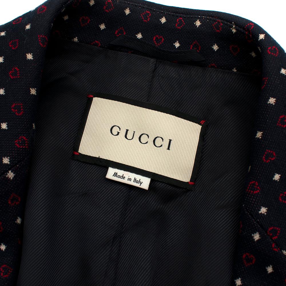 Gucci Knit Blue & Red Heart Tailored Jacket - Size US 4 For Sale 2