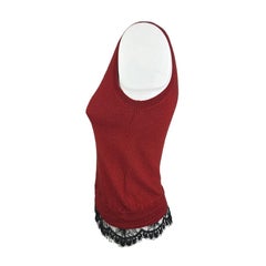 GUCCI – Knitted Sleeveless Red Top with Lace Wool Silk Cashmere  Size S