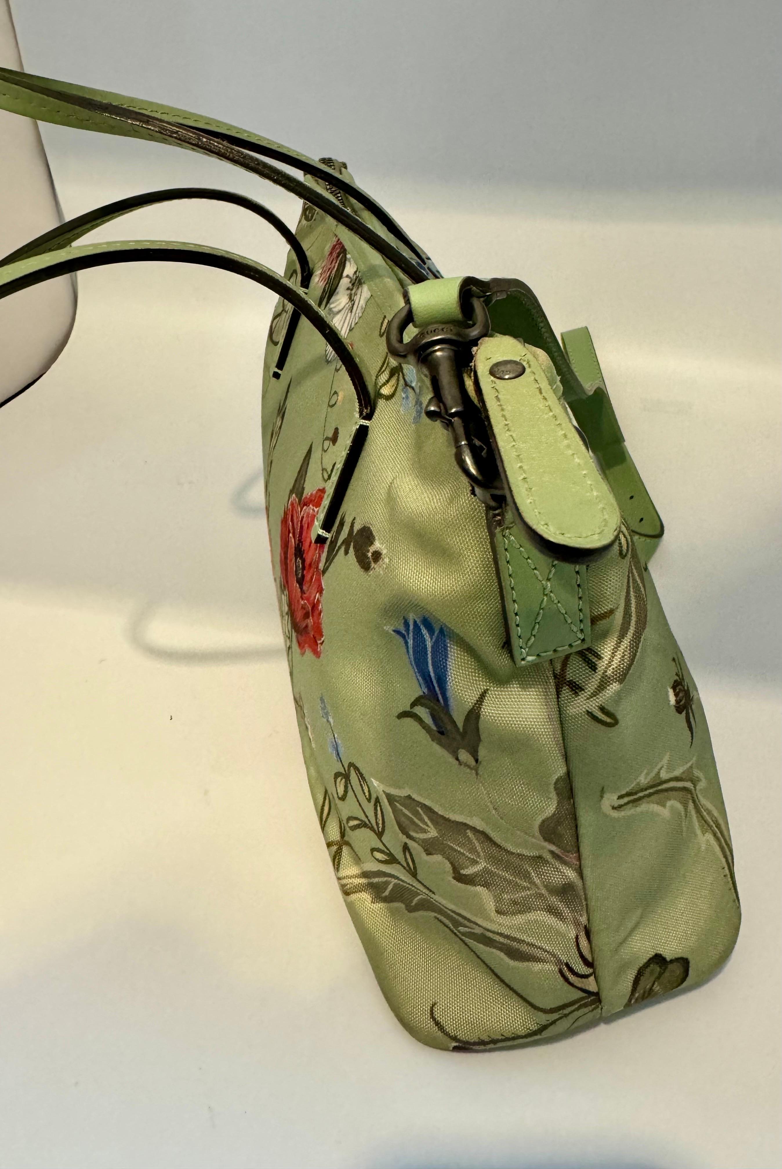 Gucci Kris Knight Flora Nylon Mint Green Orange Flower handbag + Shoulder Strap 8