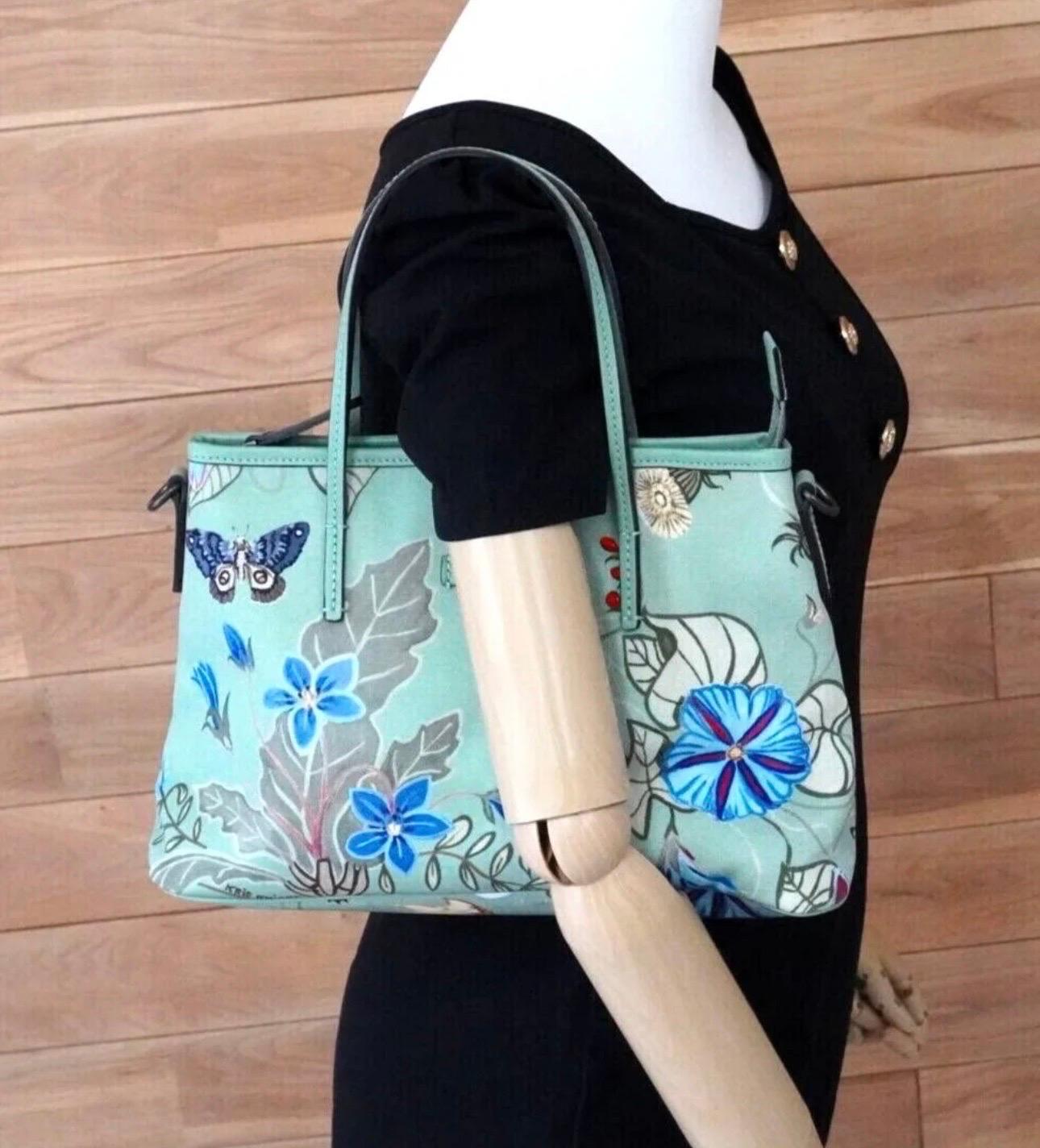 Gucci Kris Knight Flora Nylon Mint Green Orange Flower handbag + Shoulder Strap 12