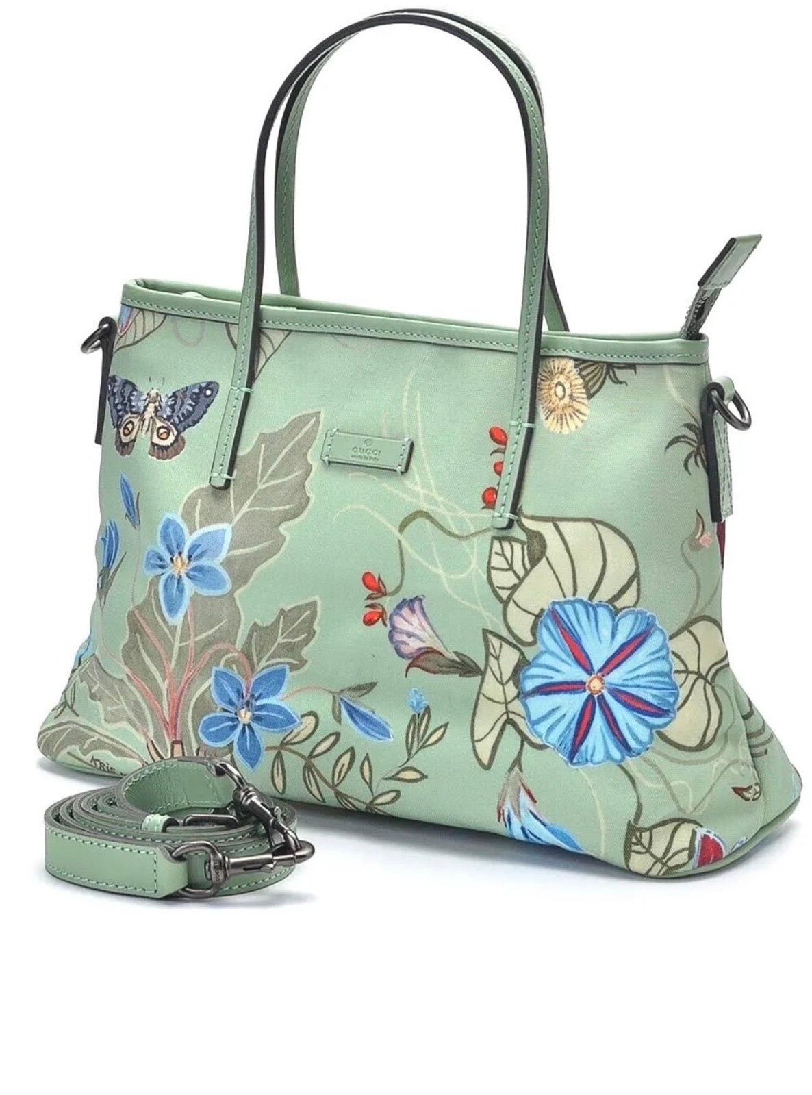 Gucci Kris Knight Flora Nylon Mint Green Orange Flower handbag + Shoulder Strap 14