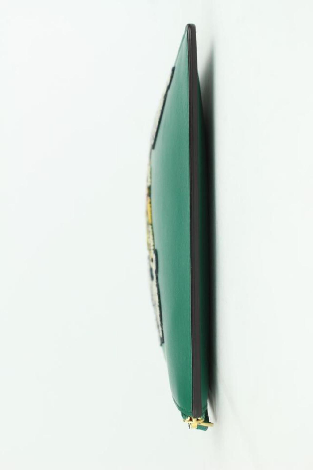 Gucci L' Aveugle Par Amour Zip Pouch Wristlet 4gj0115 Green Leather Clutch For Sale 5