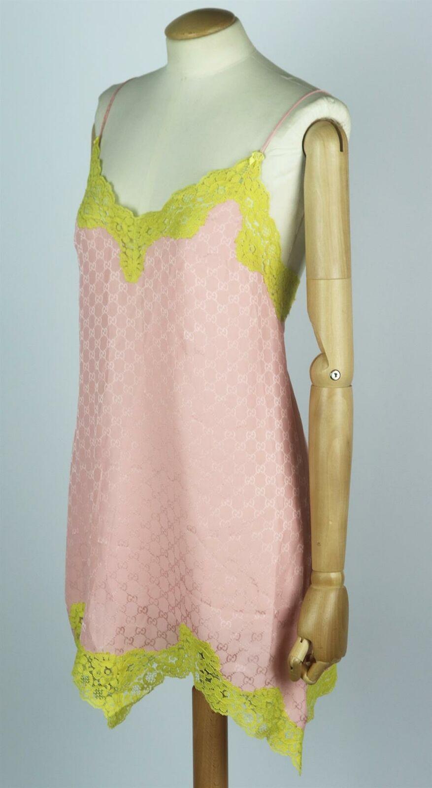 Mini Vestido de Seda Jacquard con Logotipo y Encaje Gucci Naranja