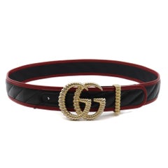 Gucci Ladies Matelassé Black/Red Leather Torchon Double G Buckle Belt