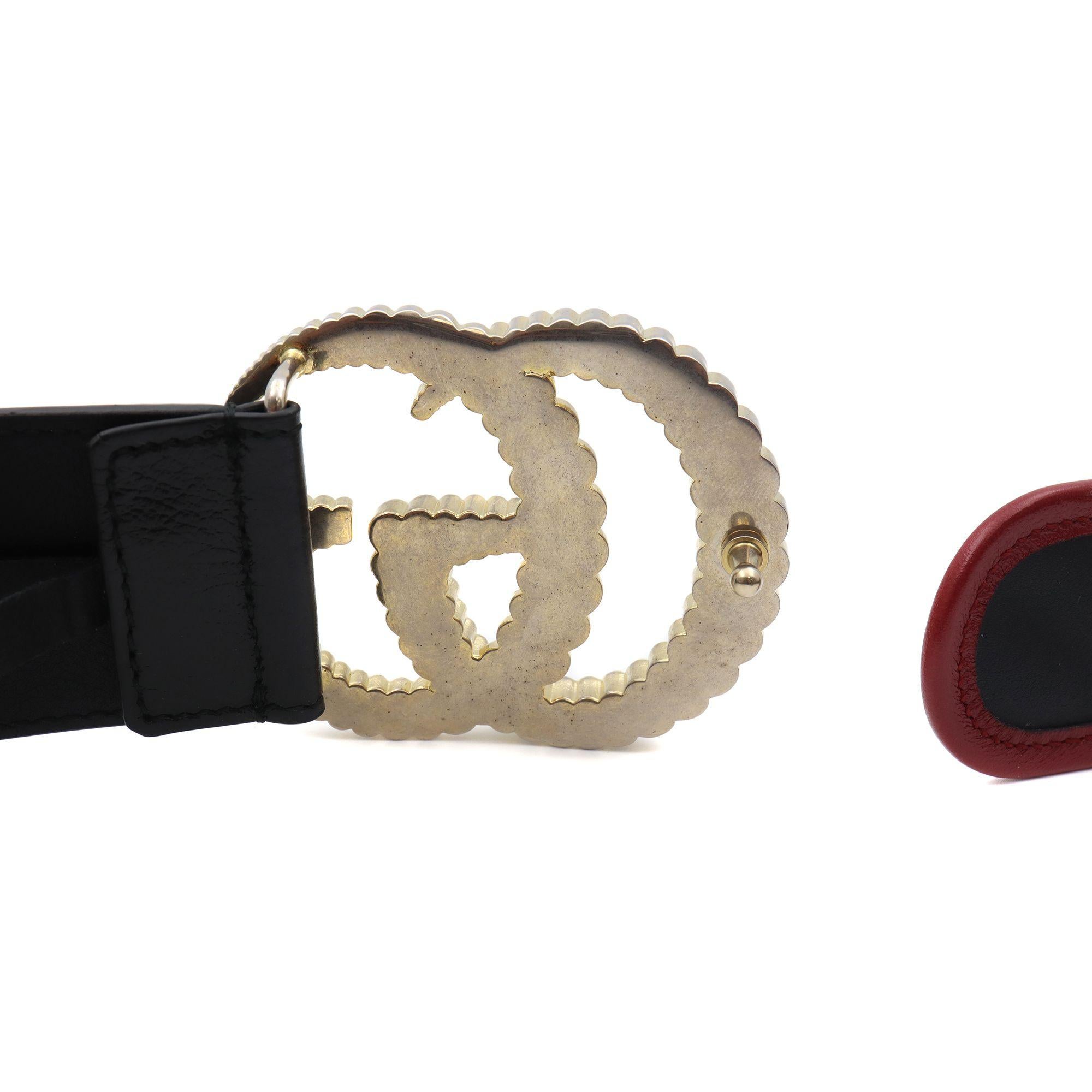 da uomo o donna Gucci Cintura donna matelassé in pelle nera/rossa con fibbia Torchon a doppia G