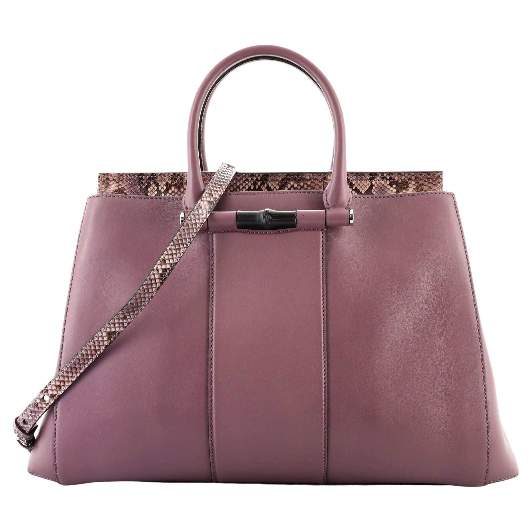 Gucci Lady Bamboo Top Handle Bag Leather and Python