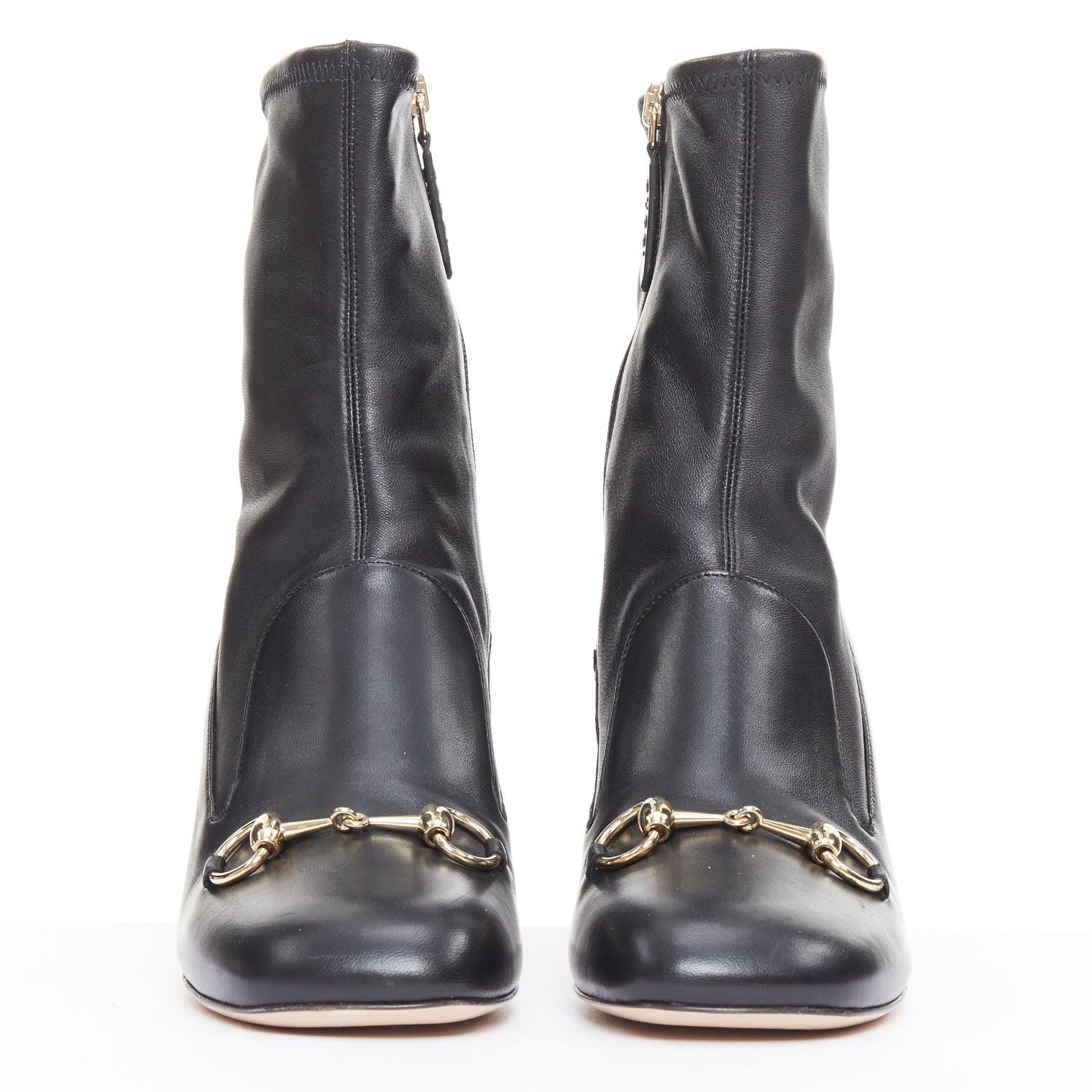 GUCCI Lady Horsebit 80 gold buckle black round toe stretch boots EU38 (Grau) im Angebot